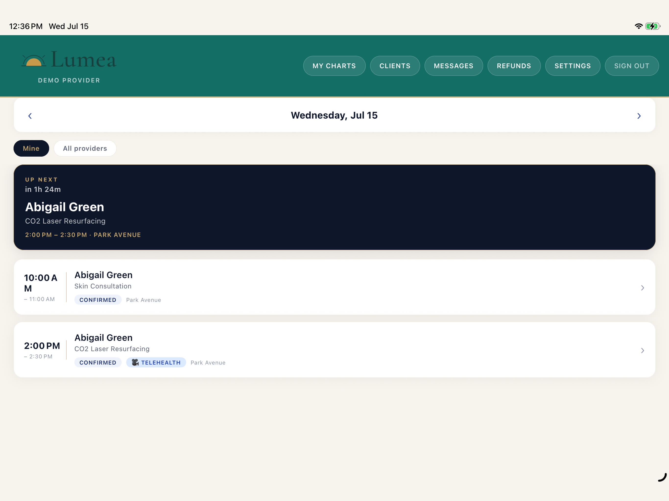 VISTA provider & front-desk kiosk iPad app